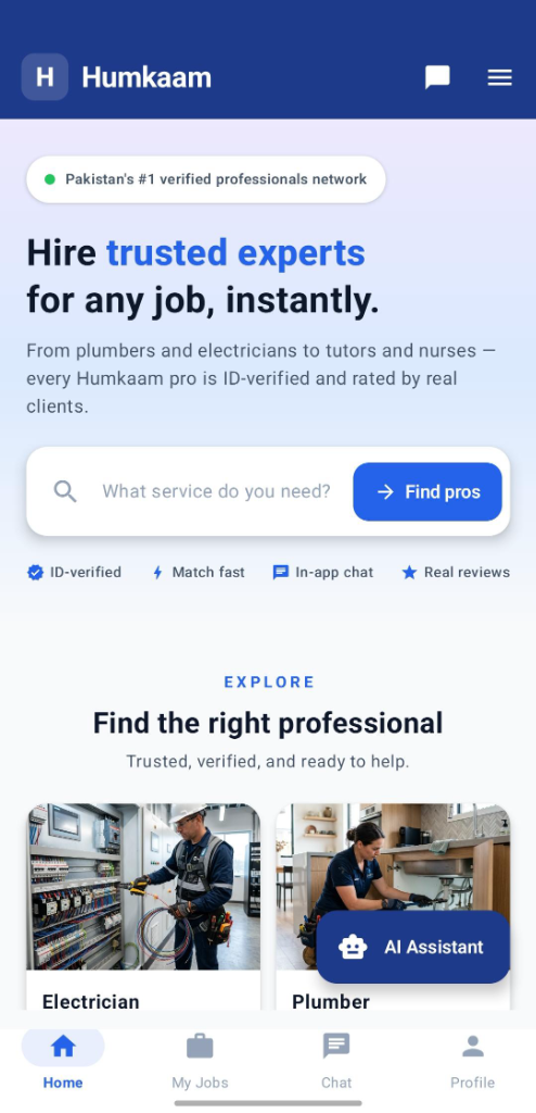 HumKaam Android - Hire trusted experts